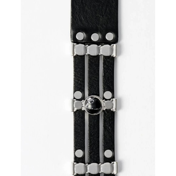 NWT Maje Amino Black Stud Leather Belt SZ 3 Large Decorative Crystal Adjustable - Picture 5 of 11